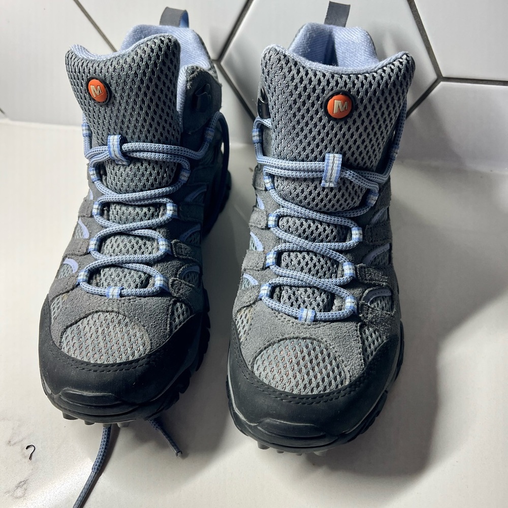 Merrell Grey and Light Blue Lace-Up Hiking Boots
